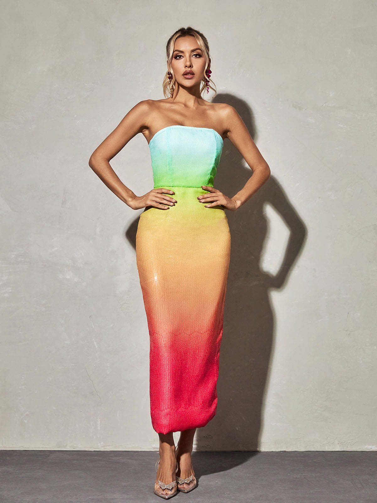 Rainbow Strapless Sequin Ombre Maxi Dress | Mix Mix Style [Hot Seller]-Mix MIx Style