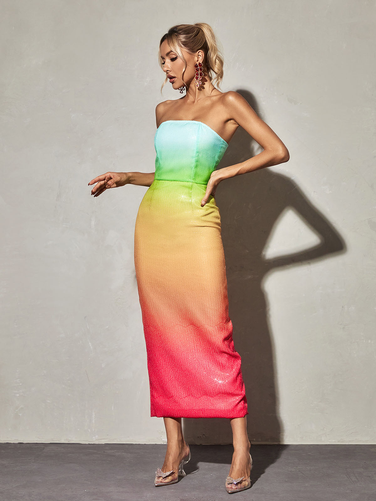 Rainbow Strapless Sequin Ombre Maxi Dress | Mix Mix Style [Hot Seller]-Mix MIx Style