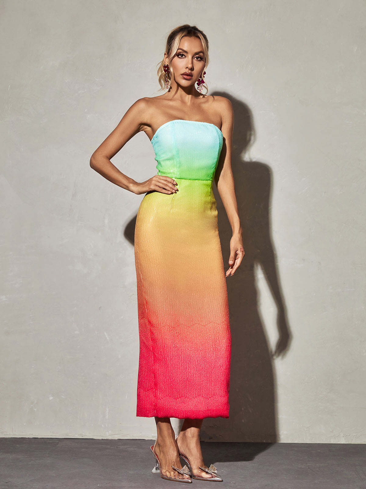 Rainbow Strapless Sequin Ombre Maxi Dress | Mix Mix Style [Hot Seller]-Mix MIx Style