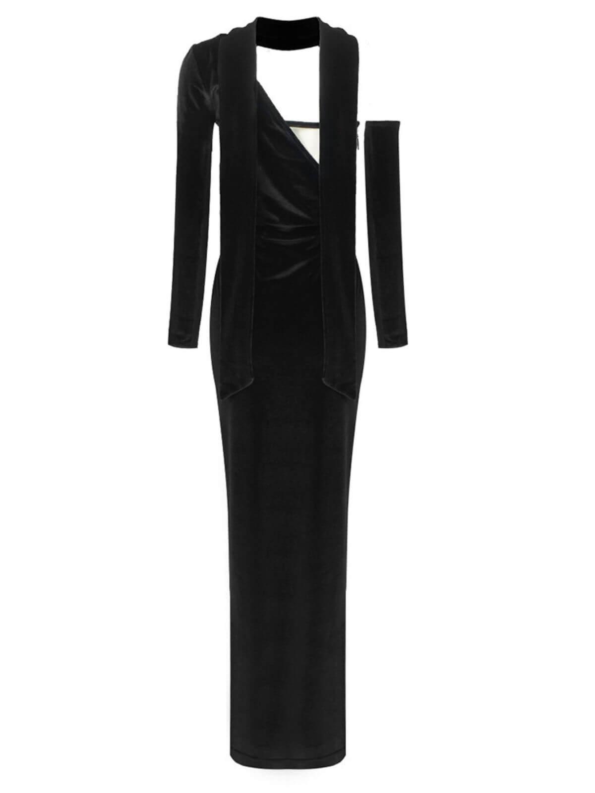Black One-Shoulder Velvet Corset Maxi Dress | Mix Mix Style [Hot Seller]-Mix MIx Style