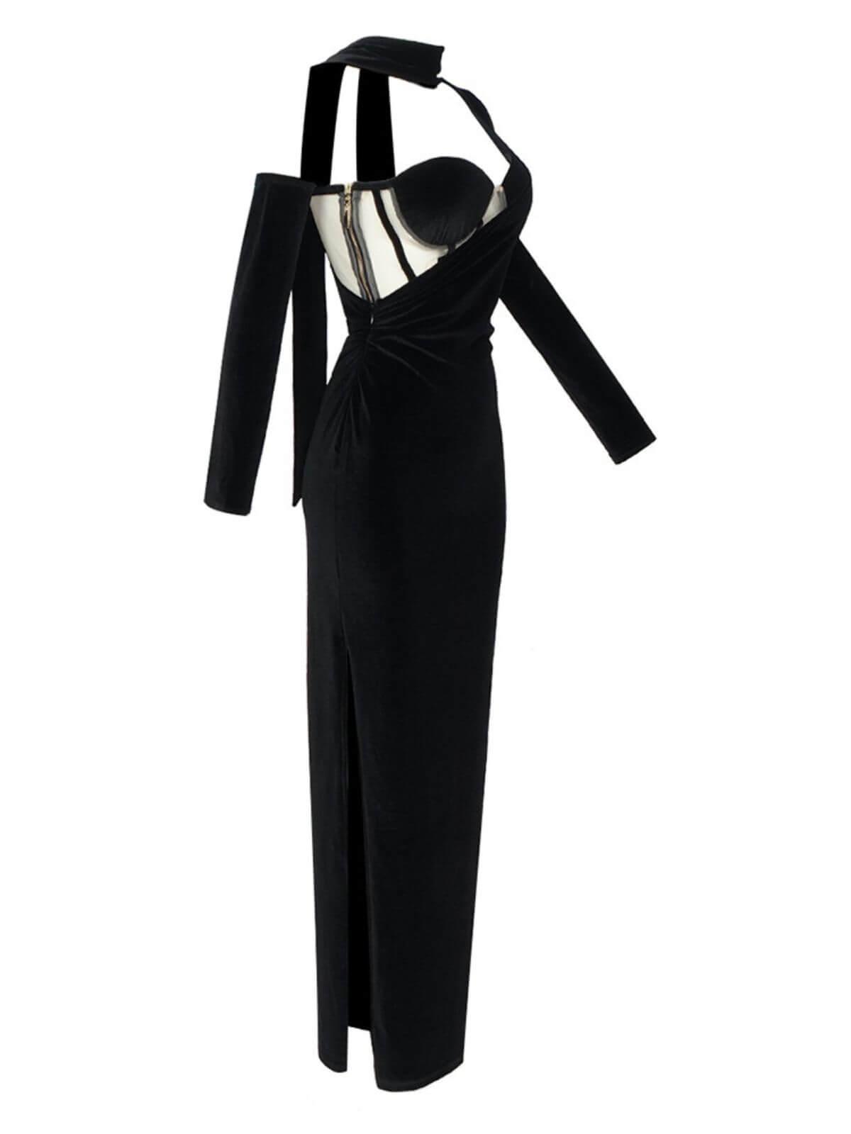 Black One-Shoulder Velvet Corset Maxi Dress | Mix Mix Style [Hot Seller]-Mix MIx Style