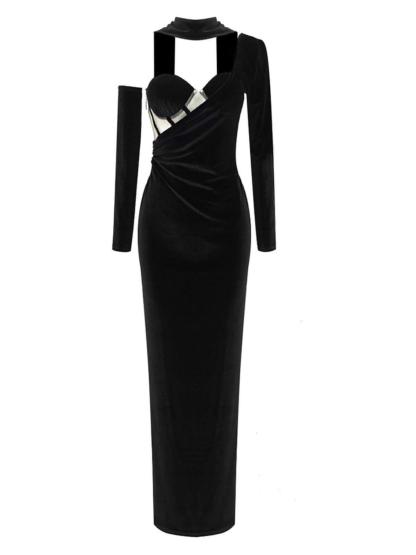 Black One-Shoulder Velvet Corset Maxi Dress | Mix Mix Style [Hot Seller]-Mix MIx Style