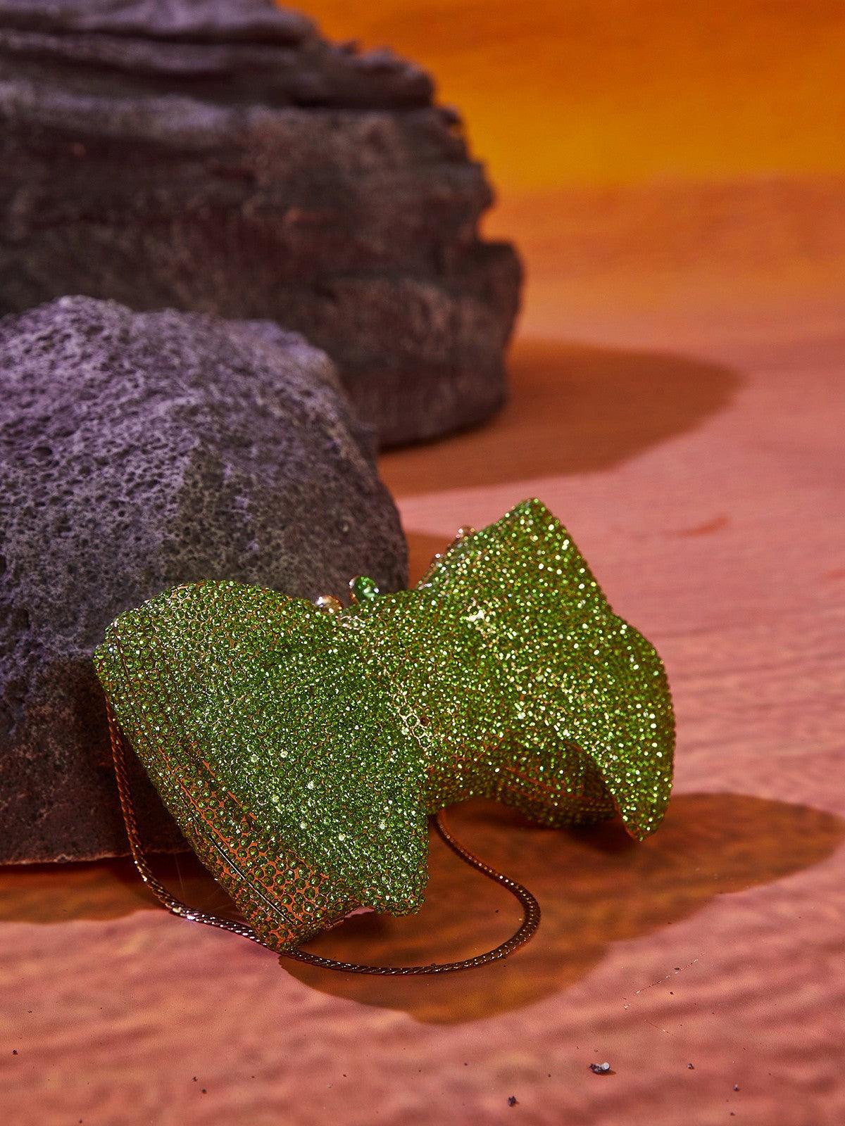 Sherah Crystal Bow Bag In Green Handbags & Evening Bags | Mix Mix Style [Hot Seller]-Mix MIx Style