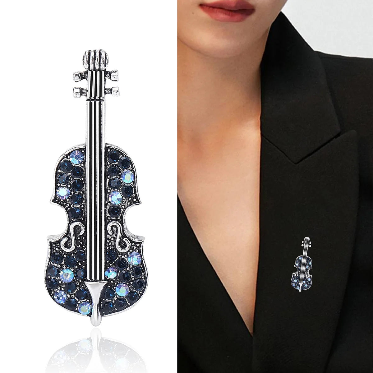 Shiny violin brooch unisex classic diamond instrument brooch gift | Mix Mix Style [Hot Seller]-Mix MIx Style