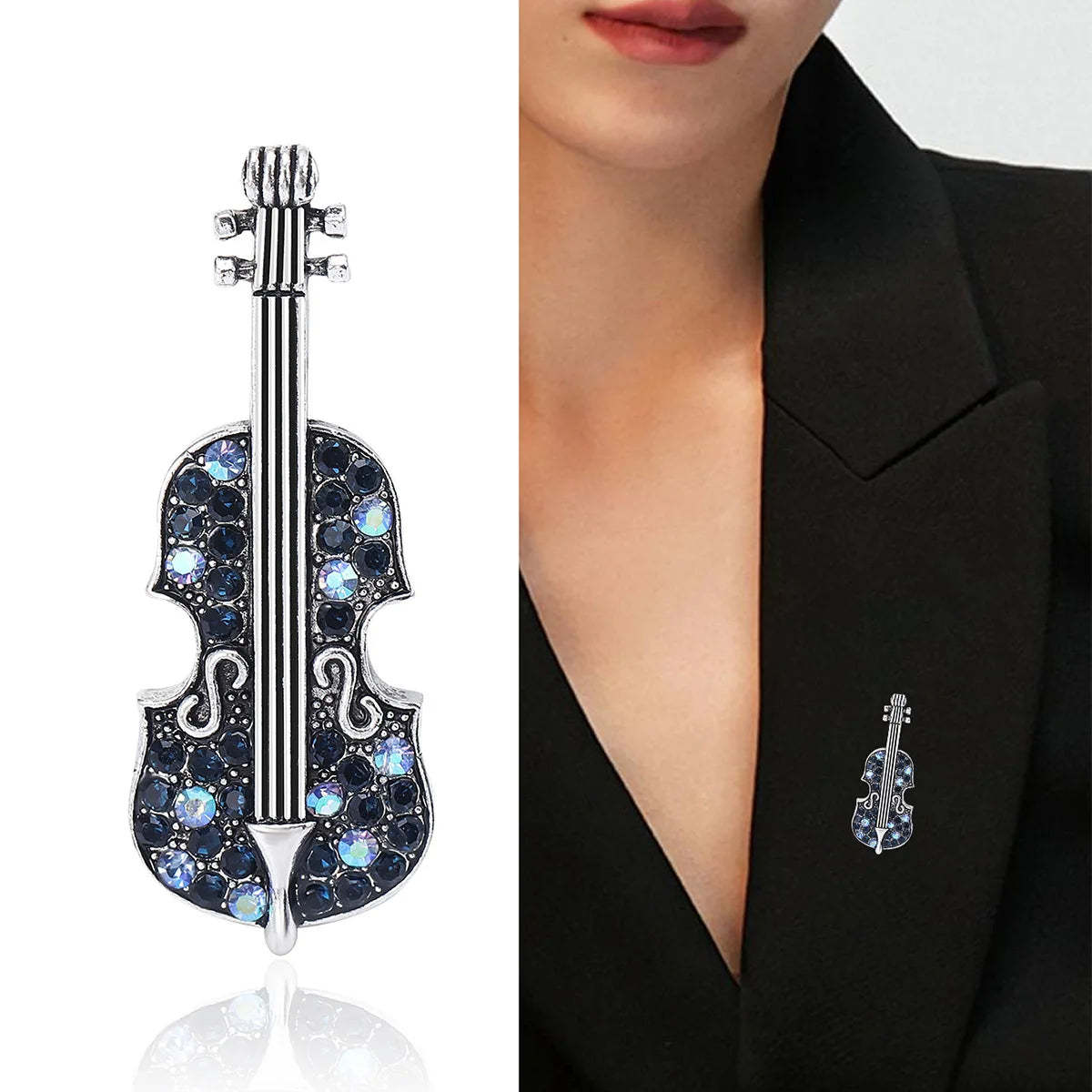 Shiny violin brooch unisex classic diamond instrument brooch gift | Mix Mix Style [Hot Seller]-Mix MIx Style