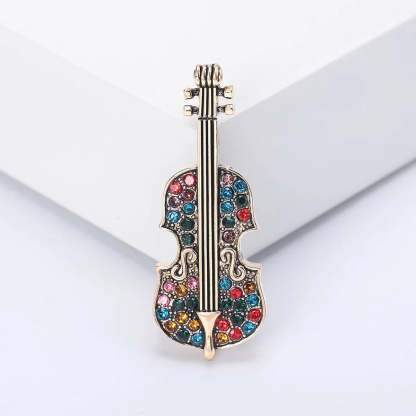 Shiny violin brooch unisex classic diamond instrument brooch gift | Mix Mix Style [Hot Seller]-Mix MIx Style
