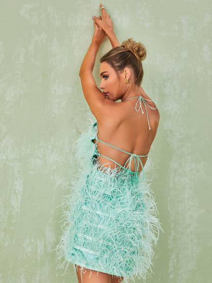 Shreya Feather Mini Dress In Mint-Mix MIx Style