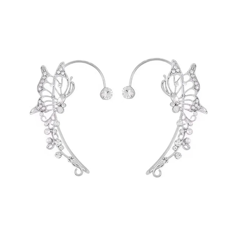 Rotating Flower Butterfly Earrings Niche Design 18k White Gold Plated Rotatable Earrings Non-Pierced Earrings Jewelry Mix Mix Style [Hot Seller]-Mix MIx Style