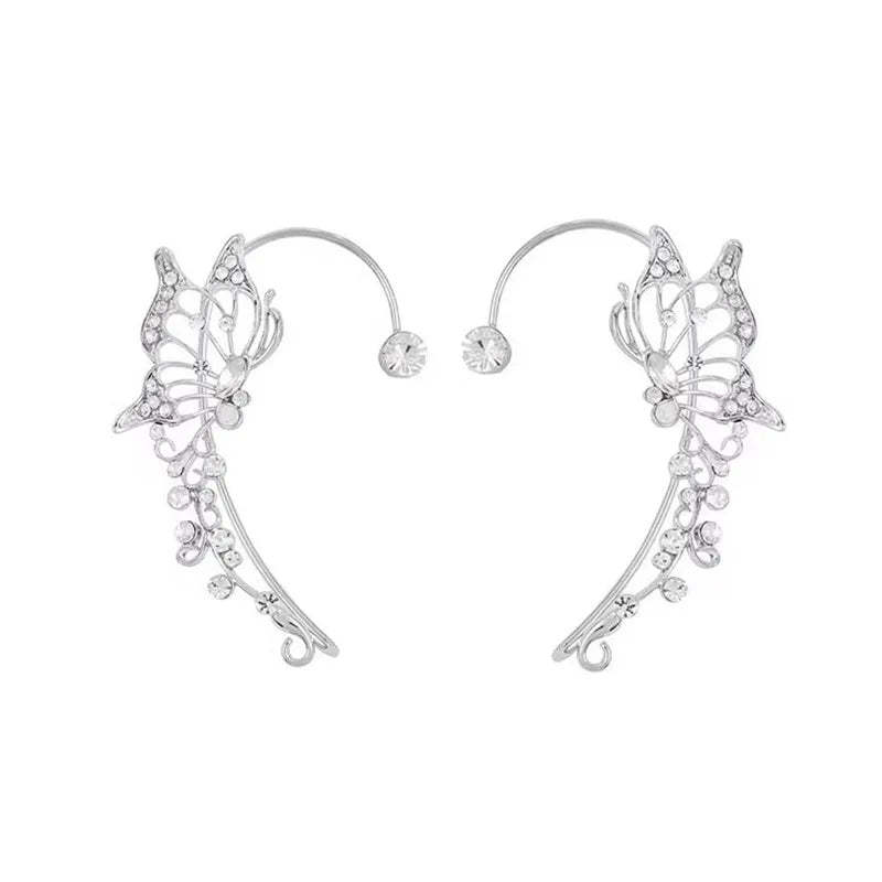 Rotating Flower Butterfly Earrings Niche Design 18k White Gold Plated Rotatable Earrings Non-Pierced Earrings Jewelry Mix Mix Style [Hot Seller]-Mix MIx Style
