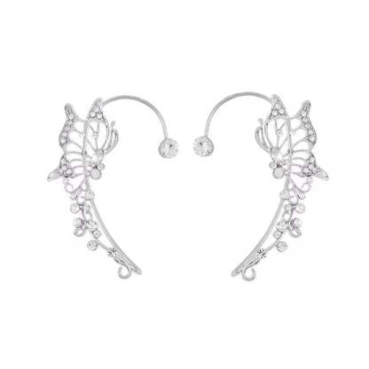 Rotating Flower Butterfly Earrings Niche Design 18k White Gold Plated Rotatable Earrings Non-Pierced Earrings Jewelry Mix Mix Style [Hot Seller]-Mix MIx Style