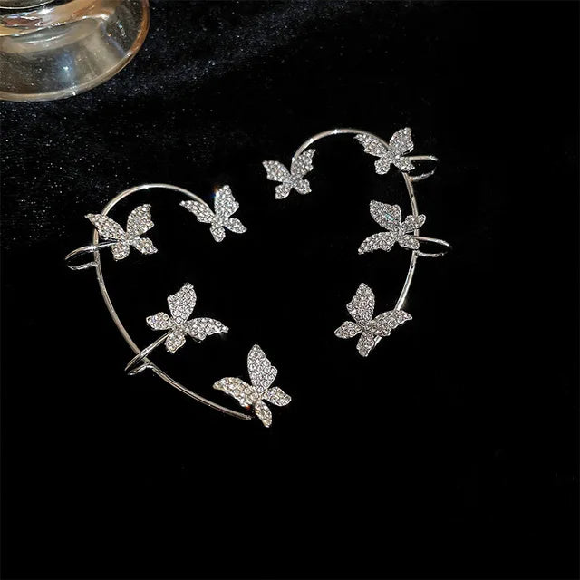 Rotating Flower Butterfly Earrings Niche Design 18k White Gold Plated Rotatable Earrings Non-Pierced Earrings Jewelry Mix Mix Style [Hot Seller]-Mix MIx Style