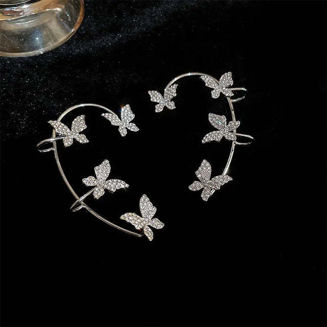 Rotating Flower Butterfly Earrings Niche Design 18k White Gold Plated Rotatable Earrings Non-Pierced Earrings Jewelry Mix Mix Style [Hot Seller]-Mix MIx Style