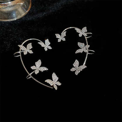 Rotating Flower Butterfly Earrings Niche Design 18k White Gold Plated Rotatable Earrings Non-Pierced Earrings Jewelry Mix Mix Style [Hot Seller]-Mix MIx Style