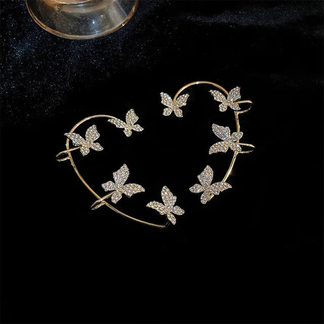 Rotating Flower Butterfly Earrings Niche Design 18k White Gold Plated Rotatable Earrings Non-Pierced Earrings Jewelry Mix Mix Style [Hot Seller]-Mix MIx Style