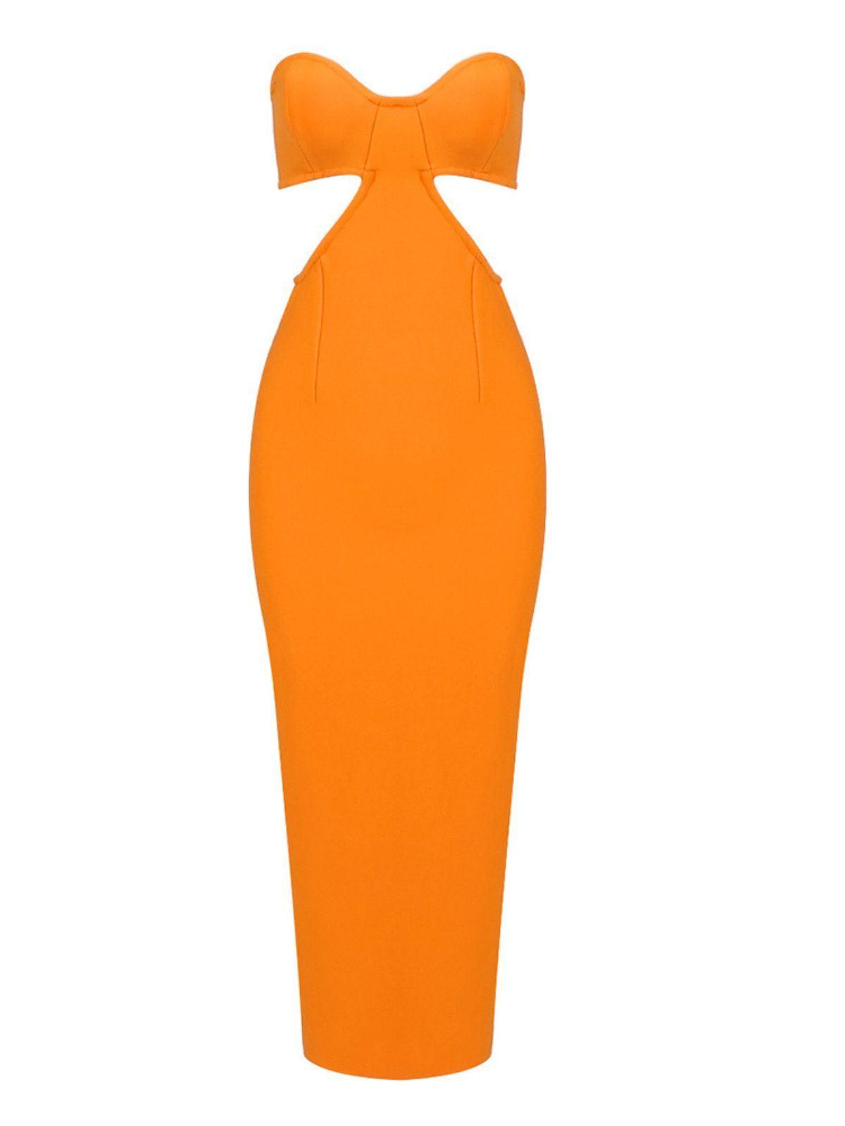 Sinead Strapless Cutout Bandage Dress In Orange-Mix MIx Style
