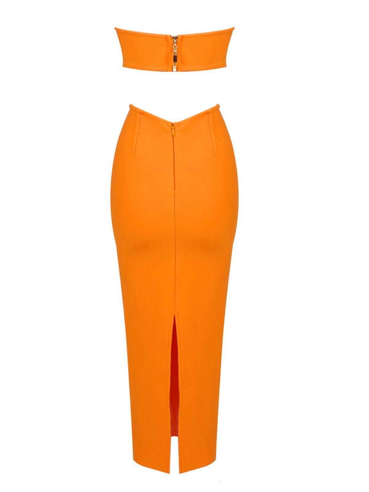 Sinead Strapless Cutout Bandage Dress In Orange-Mix MIx Style
