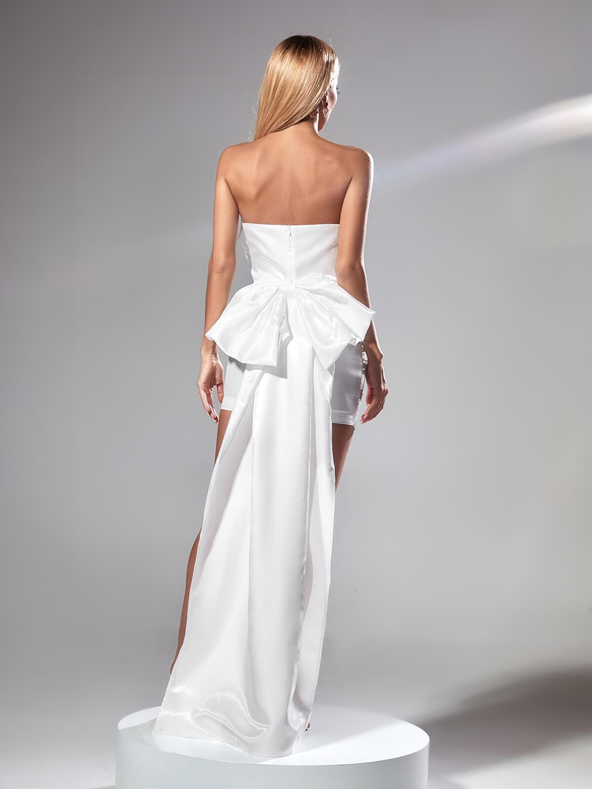 White Strapless Bow Ruched Mini Dress | Mix Mix Style [Hot Seller]-Mix MIx Style