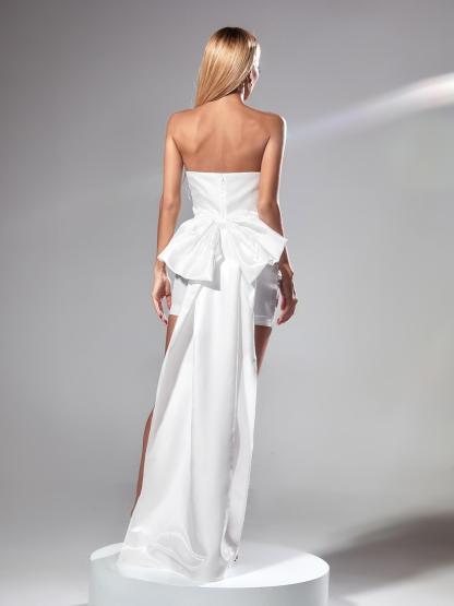 White Strapless Bow Ruched Mini Dress | Mix Mix Style [Hot Seller]-Mix MIx Style