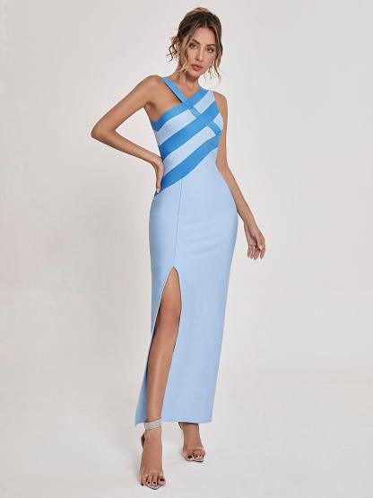 Skyler Blue Asymmetrical Bandage Dress-Mix MIx Style