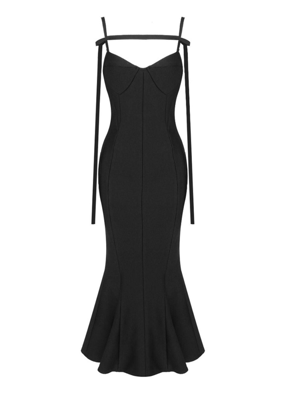 Black Spaghetti Bandage Midi Dress | Mix Mix Style [Hot Seller]-Mix MIx Style