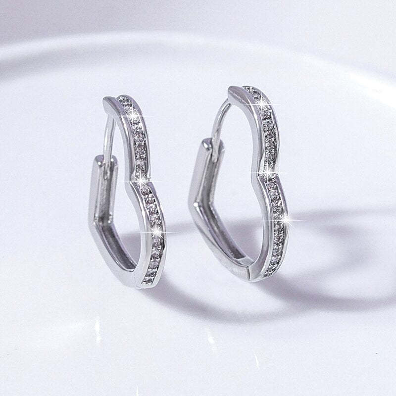 Small Heart Hoop 18k Gold Plated & 925 Sterling Silver Moissanite Diamonds Earrings | Mix Mix Style [Hot Seller]-Mix MIx Style