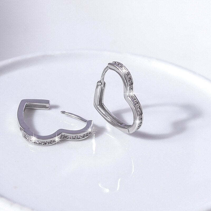 Small Heart Hoop 18k Gold Plated & 925 Sterling Silver Moissanite Diamonds Earrings | Mix Mix Style [Hot Seller]-Mix MIx Style