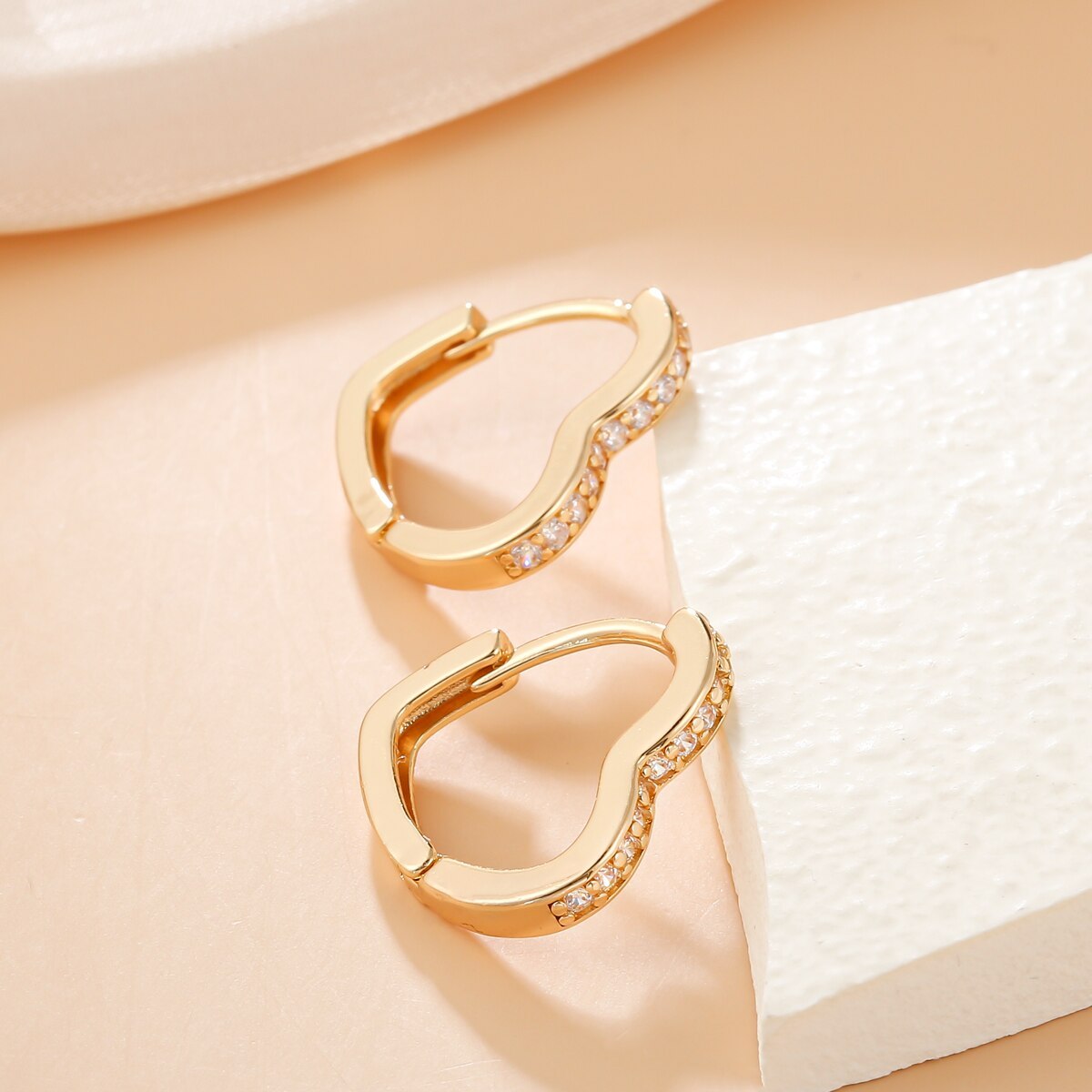 Small Heart Hoop 18k Gold Plated & 925 Sterling Silver Moissanite Diamonds Earrings | Mix Mix Style [Hot Seller]-Mix MIx Style