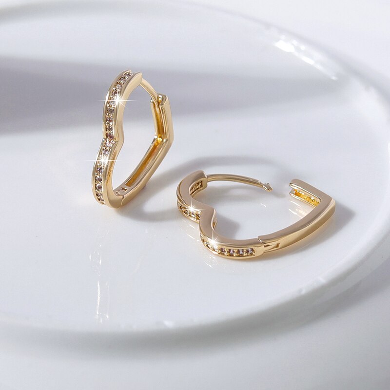 Small Heart Hoop 18k Gold Plated & 925 Sterling Silver Moissanite Diamonds Earrings | Mix Mix Style [Hot Seller]-Mix MIx Style