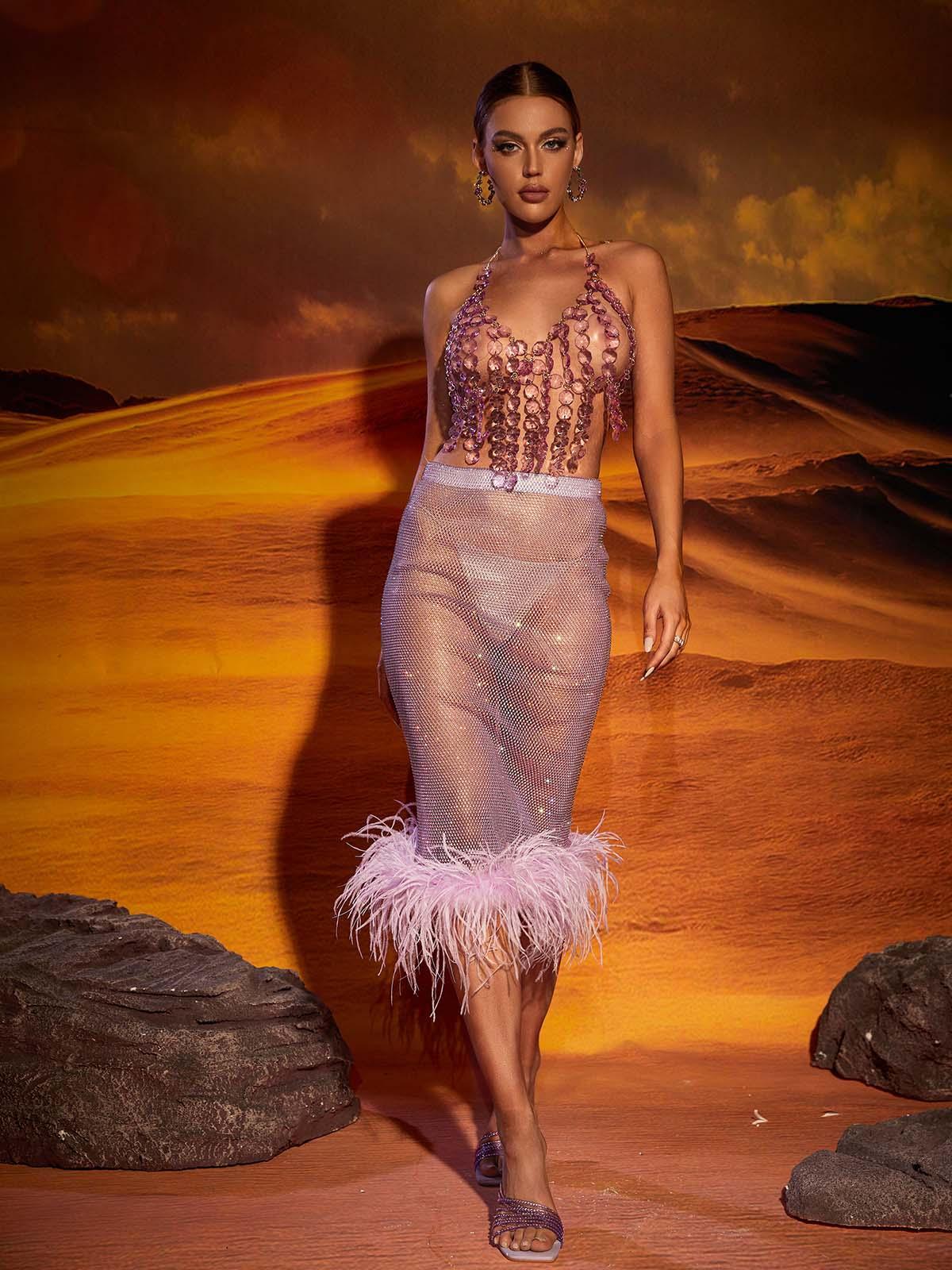 Stella Crystal Fringe Body Chain Top In Violet-Mix MIx Style