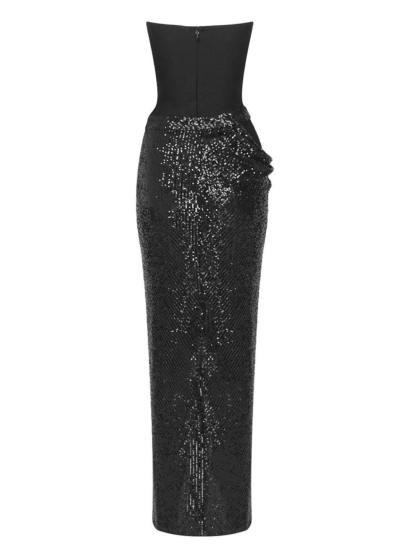 Black Split Strapless Sequin Maxi Dress | Mix Mix Style [Hot Seller]-Mix MIx Style