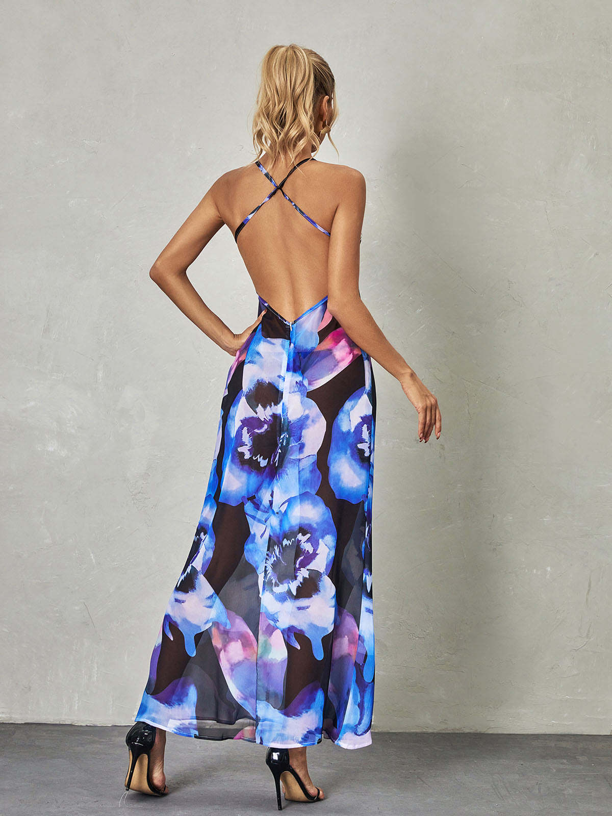 Svea Lace Floral Printed Maxi Dress In Blue-Mix MIx Style