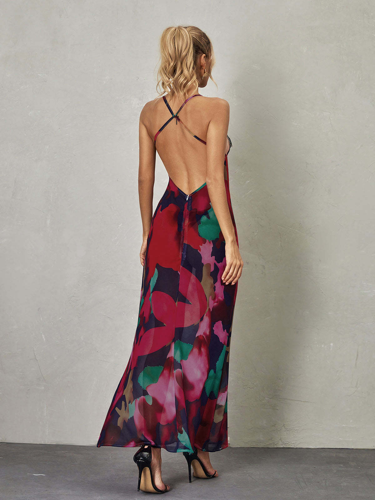 Svea Lace Floral Printed Maxi Dress In Red-Mix MIx Style