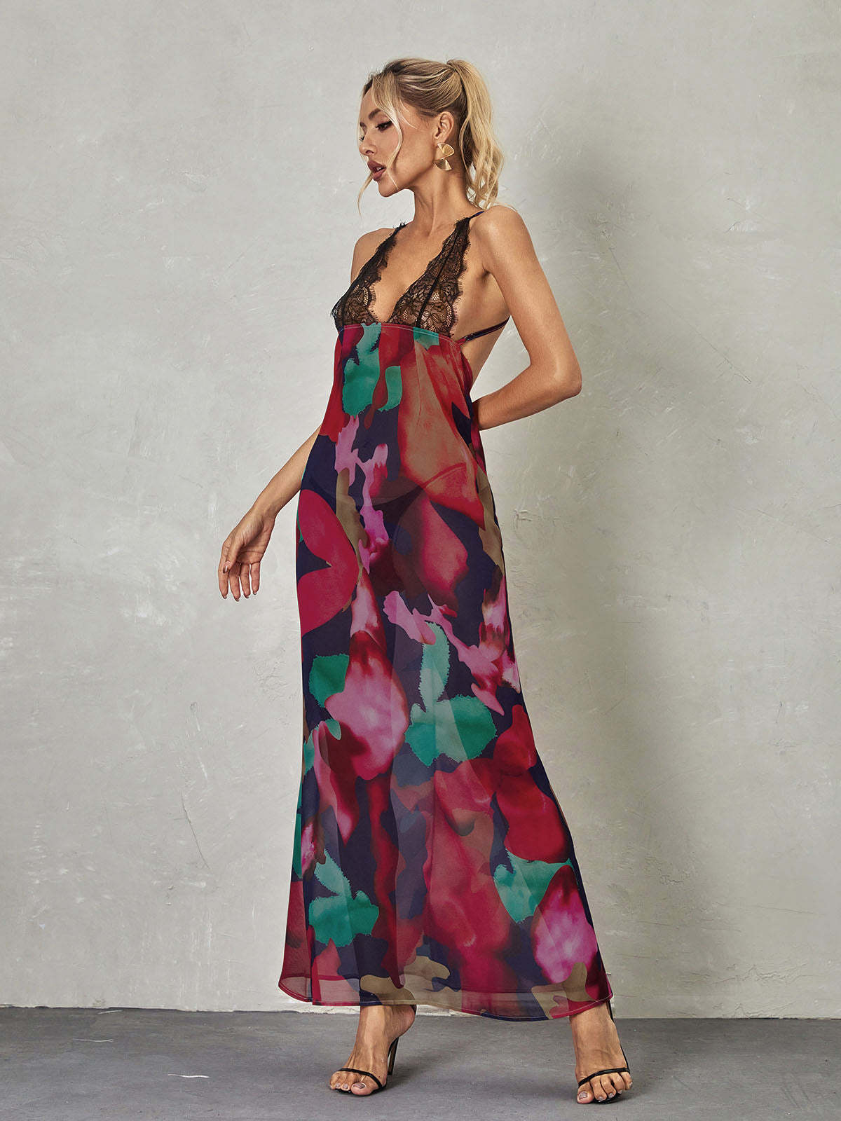 Svea Lace Floral Printed Maxi Dress In Red-Mix MIx Style