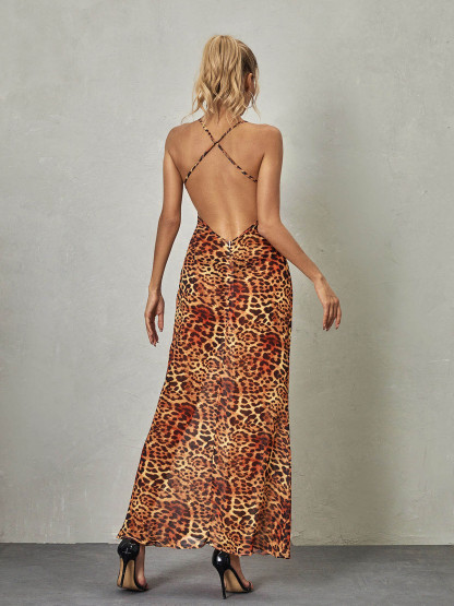 Svea Lace Leopard Printed Maxi Dress-Mix MIx Style