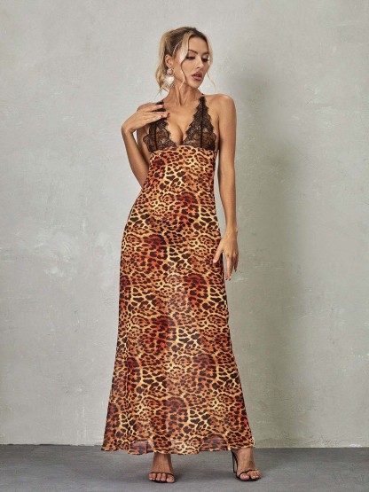 Svea Lace Leopard Printed Maxi Dress-Mix MIx Style