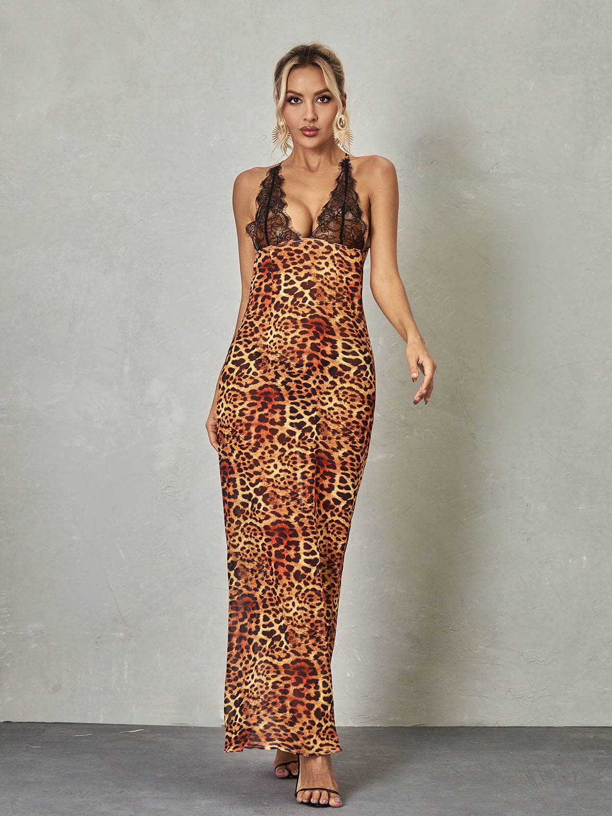Svea Lace Leopard Printed Maxi Dress-Mix MIx Style