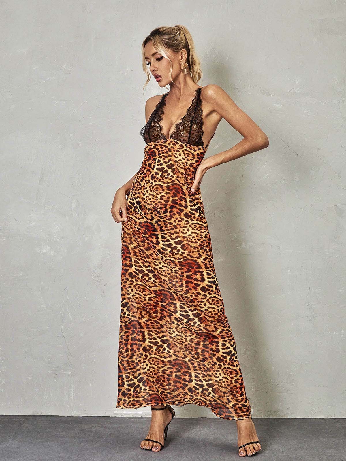 Svea Lace Leopard Printed Maxi Dress-Mix MIx Style