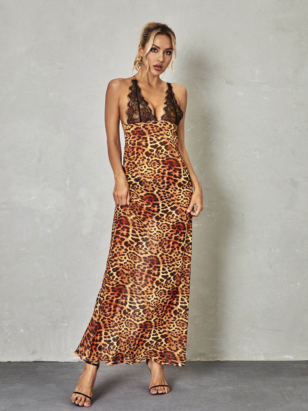 Svea Lace Leopard Printed Maxi Dress-Mix MIx Style