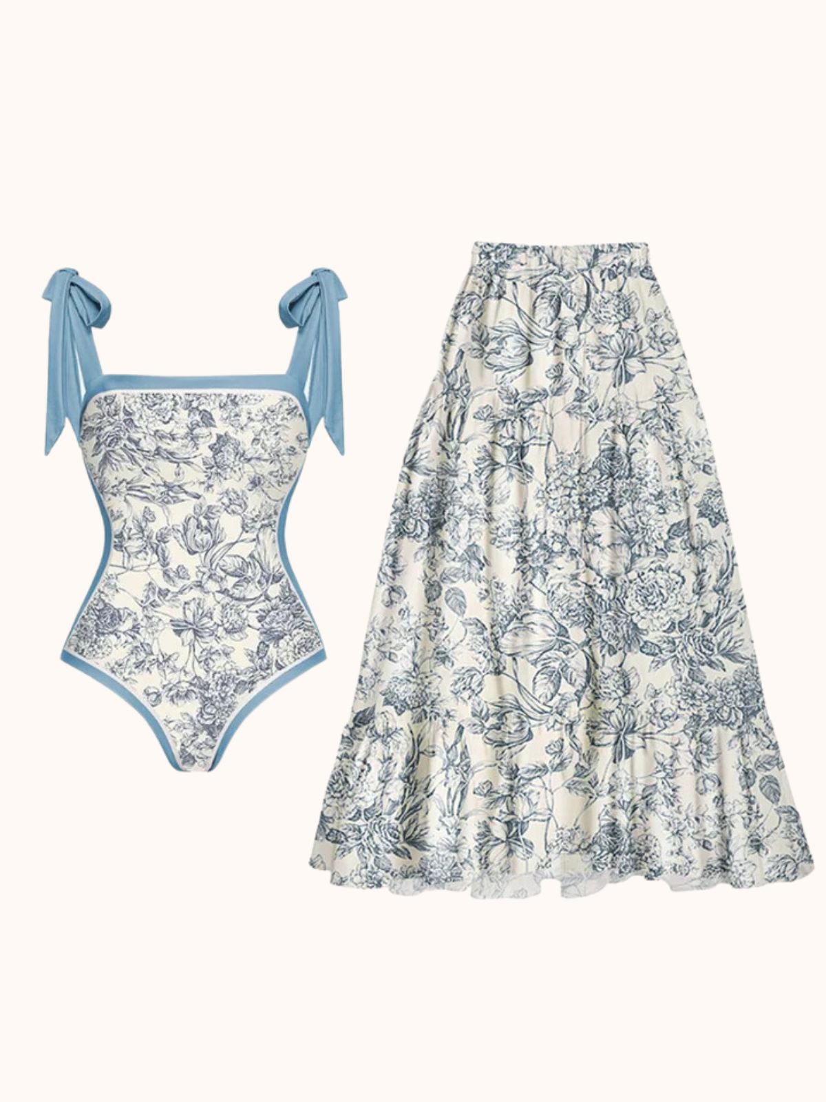 Blue Floral Printed Swimwear Two Piece Set | Mix Mix Style-Mix MIx Style