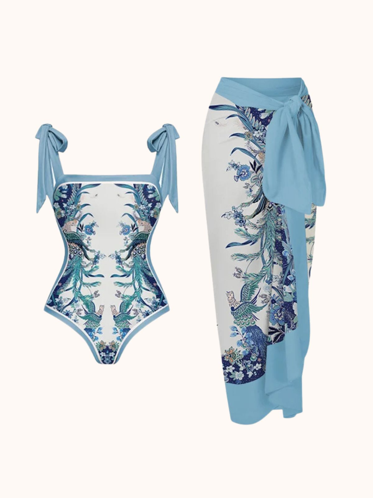 Bow Printed Swimwear Two Piece Set in Blue | Mix Mix Style-Mix MIx Style