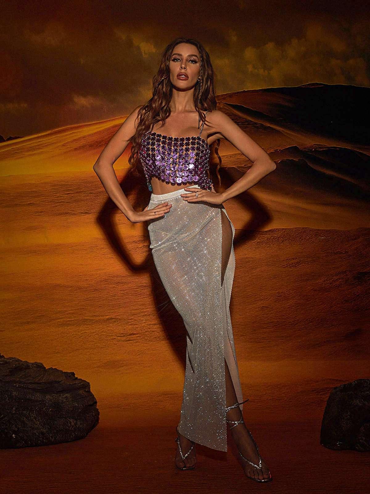 White Mesh Diamond Split Maxi Skirt | Mix Mix Style [Hot Seller]-Mix MIx Style