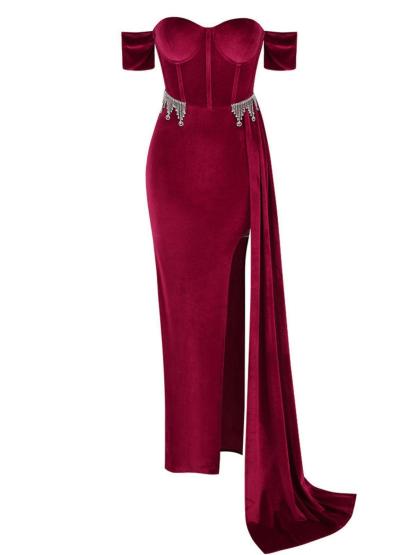 Tanith Off Shoulder Velvet Maxi Dress-Mix MIx Style