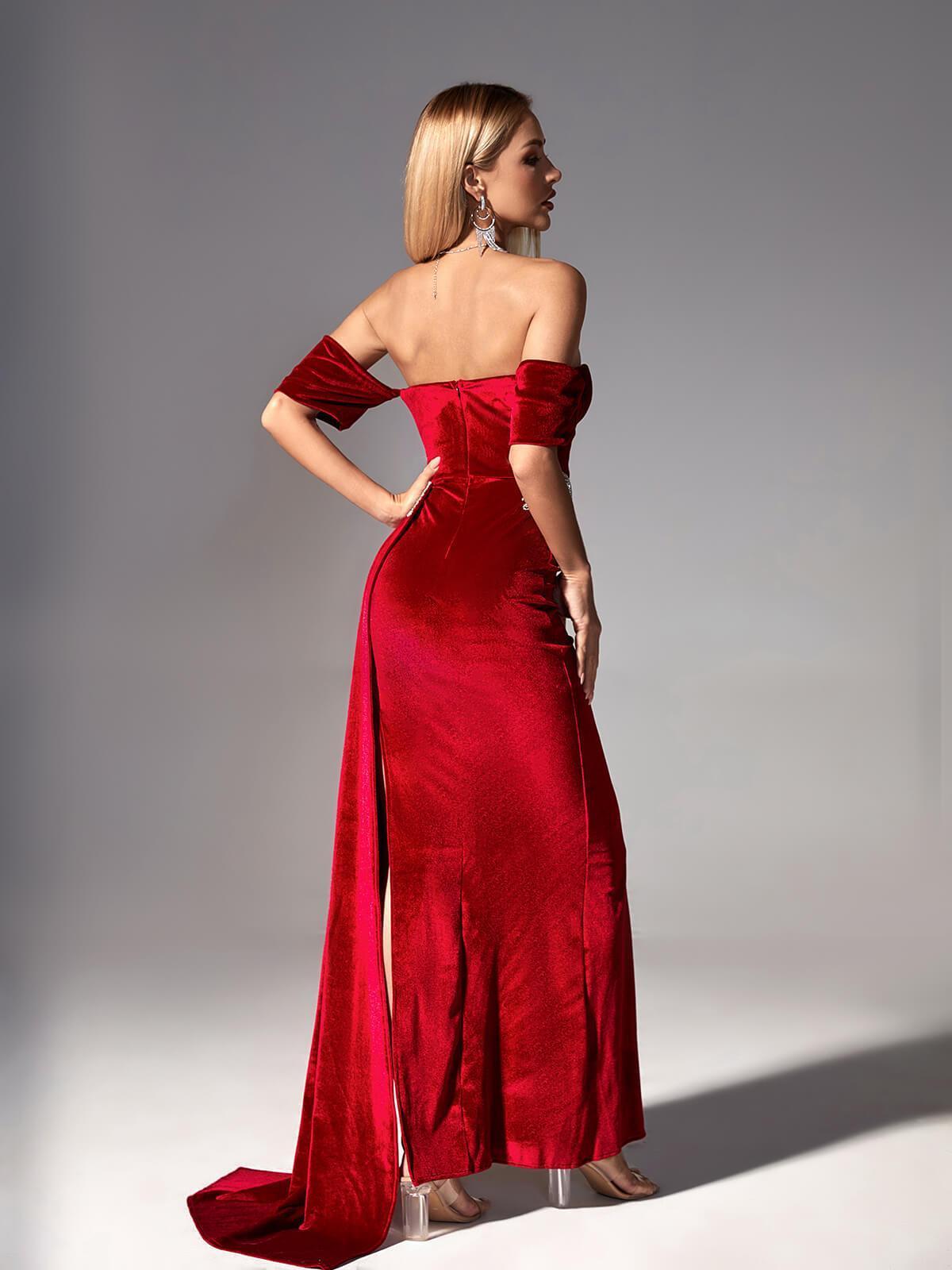 Tanith Off Shoulder Velvet Maxi Dress-Mix MIx Style