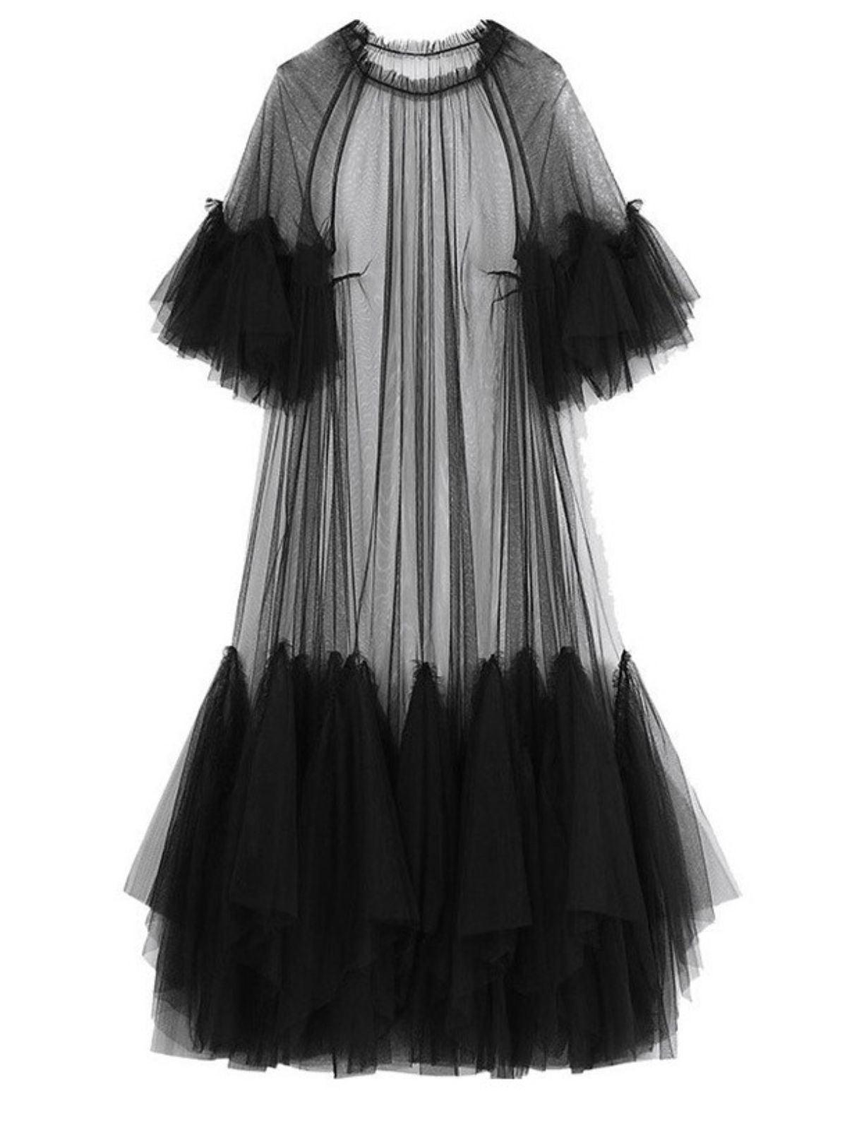 Tansy Pleated Mesh Dress In Black-Mix MIx Style