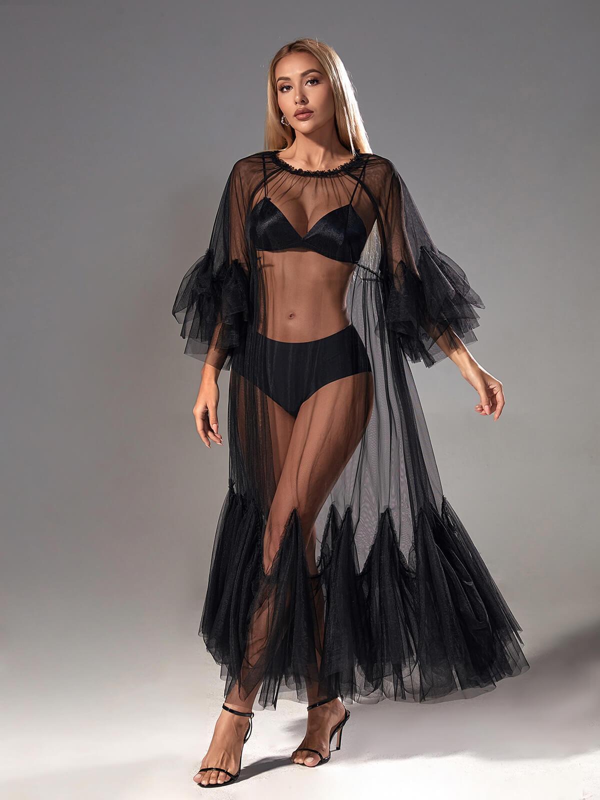 Tansy Pleated Mesh Dress In Black-Mix MIx Style