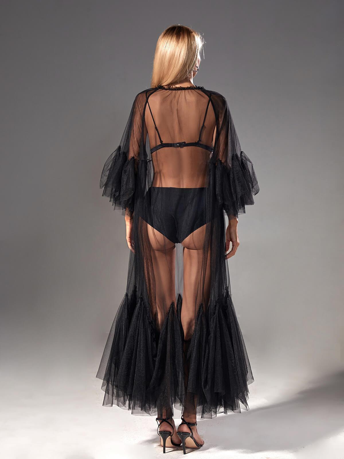 Tansy Pleated Mesh Dress In Black-Mix MIx Style