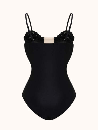 Black V-Neck Crystal One Piece Swimsuit | Mix Mix Style-Mix MIx Style