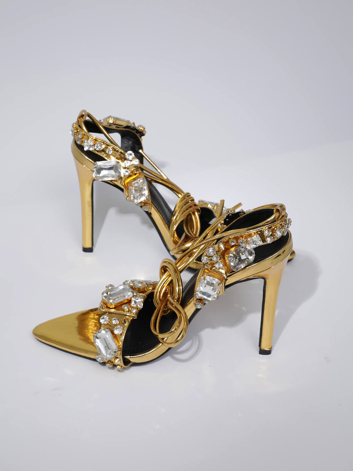 Tempest Crytal Lace Up Heels In Gold-Mix MIx Style