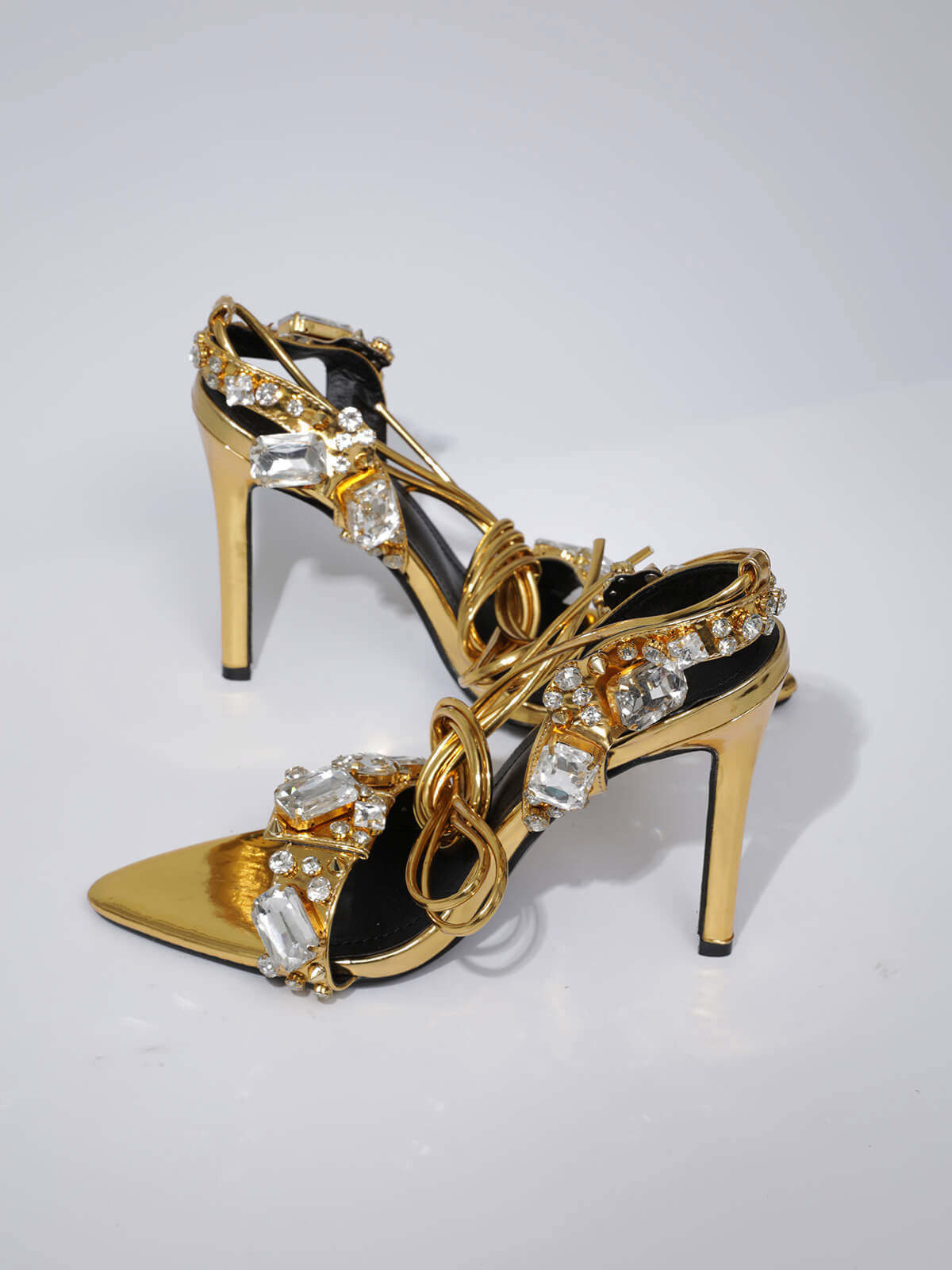 Tempest Crytal Lace Up Heels In Gold-Mix MIx Style