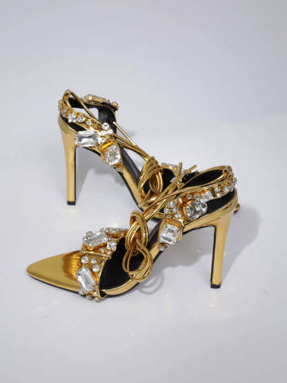 Tempest Crytal Lace Up Heels In Gold-Mix MIx Style